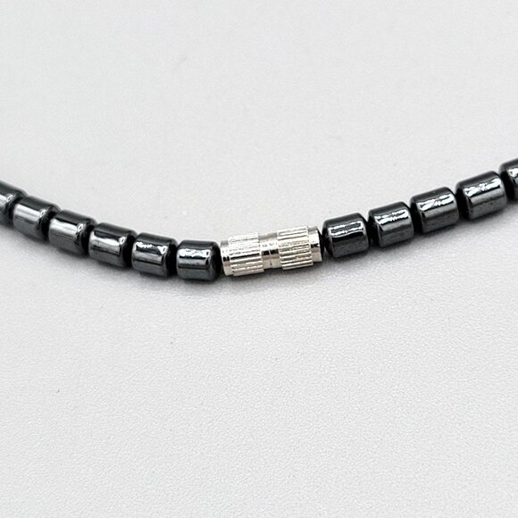 Hematite Open Heart Pendant Statement Necklace Orange Bead Accents 16" - Picture 6 of 8